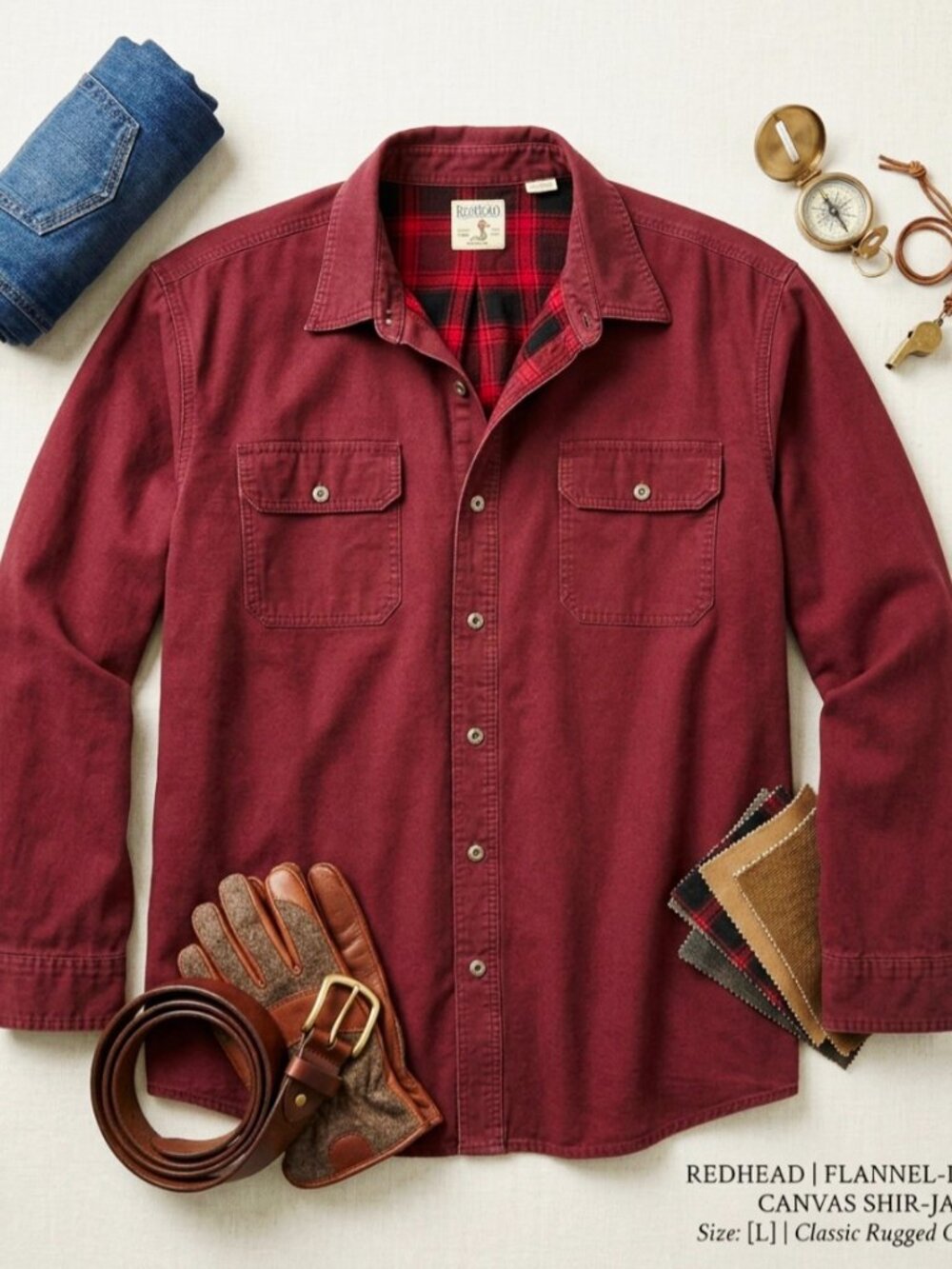 RedHead Men's Flannel Lined Canvas Shirt Jacket Shacket Cotton 2XL Burgundy VTG